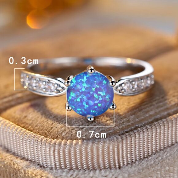 NEW 14k White Gold Blue Opal Diamond Ring Oval Cut Ring Opal Solitaire Ring - Picture 3 of 3